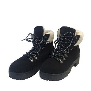 Olivia Miller Textile Women's Faux Shearling Style Combat Boots Size 5.5